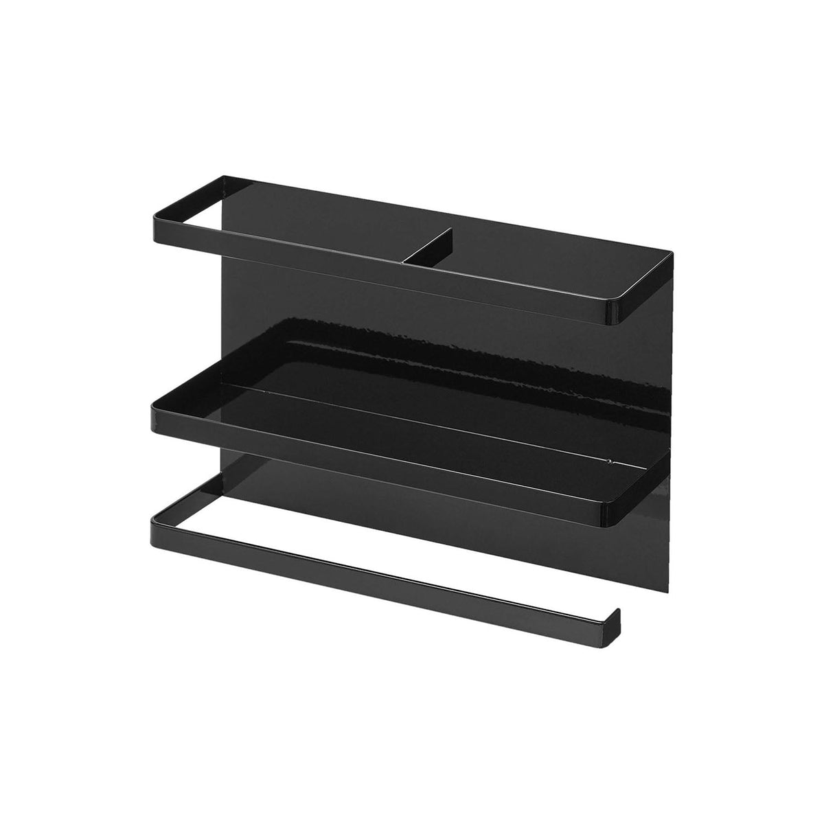 Yamazaki Tower Magnetic Kitchen Paper and Wrap Holder, Magnetic Holder for Kitchen Paper, Wrap and Plastic Bags That Sticks to a Refrigerator Side, Removable Hooks for Tools, Rolls Up to 15 cm Across, Holds 2 kg, 29 x 8 x 20 cm and 1000 g, White or Black
