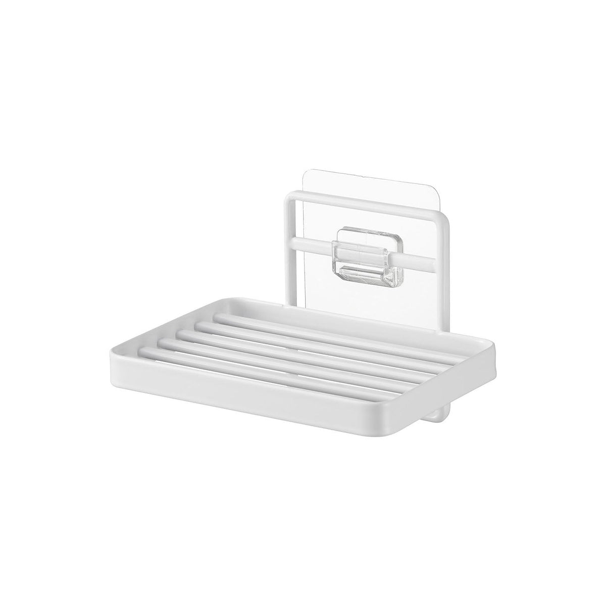 Yamazaki Tower Film-Hook Soap Tray, Soap Tray on a Film Hook That Floats a Bar of Soap on a Tile Wall With a Slitted Base That Drains Water So It Stays Slime-Free, Holds 500 g, 12 x 8.5 x 7.8 cm and 200 g, White or Black