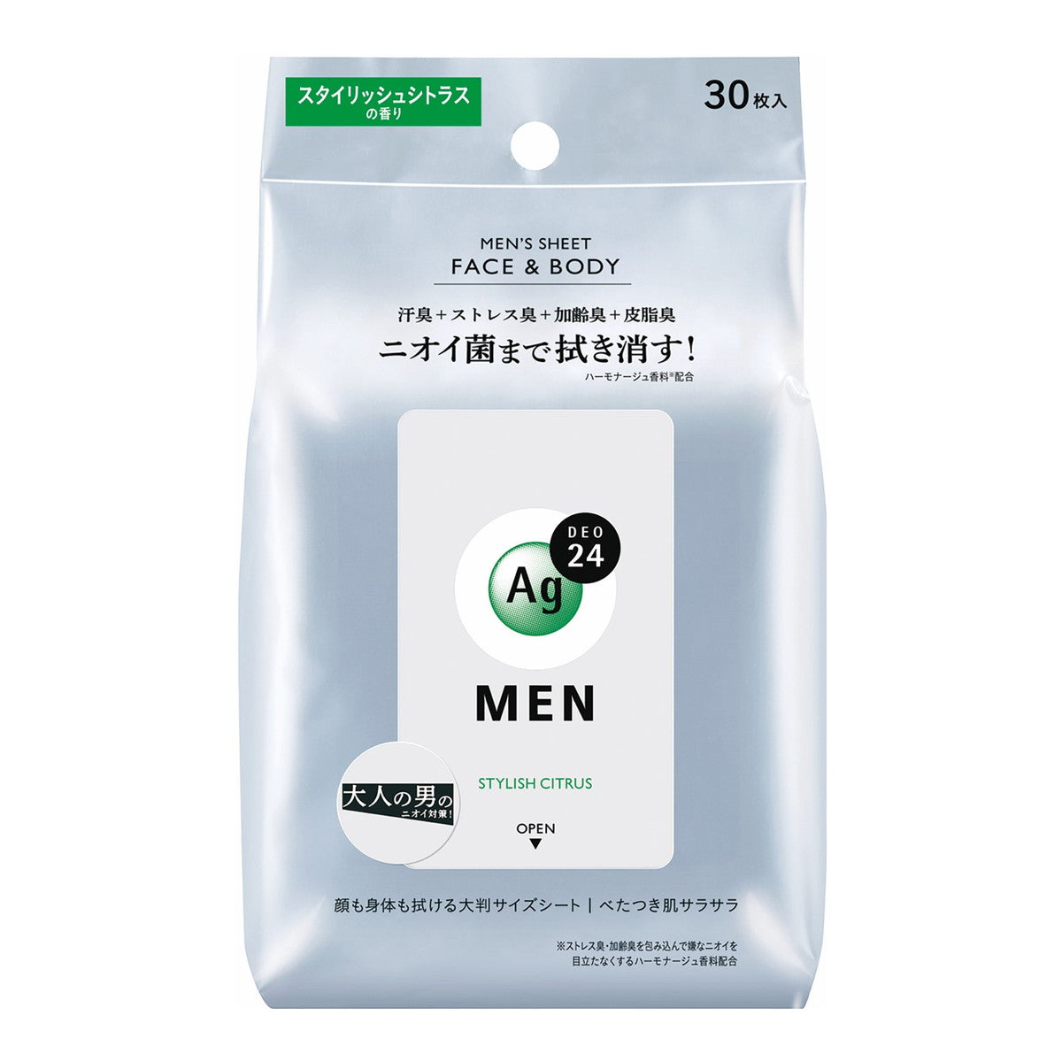 Ag DEO 24 Men Face & Body Deodorant Sheets, 30 Large Sheets, Unscented Or Stylish Citrus