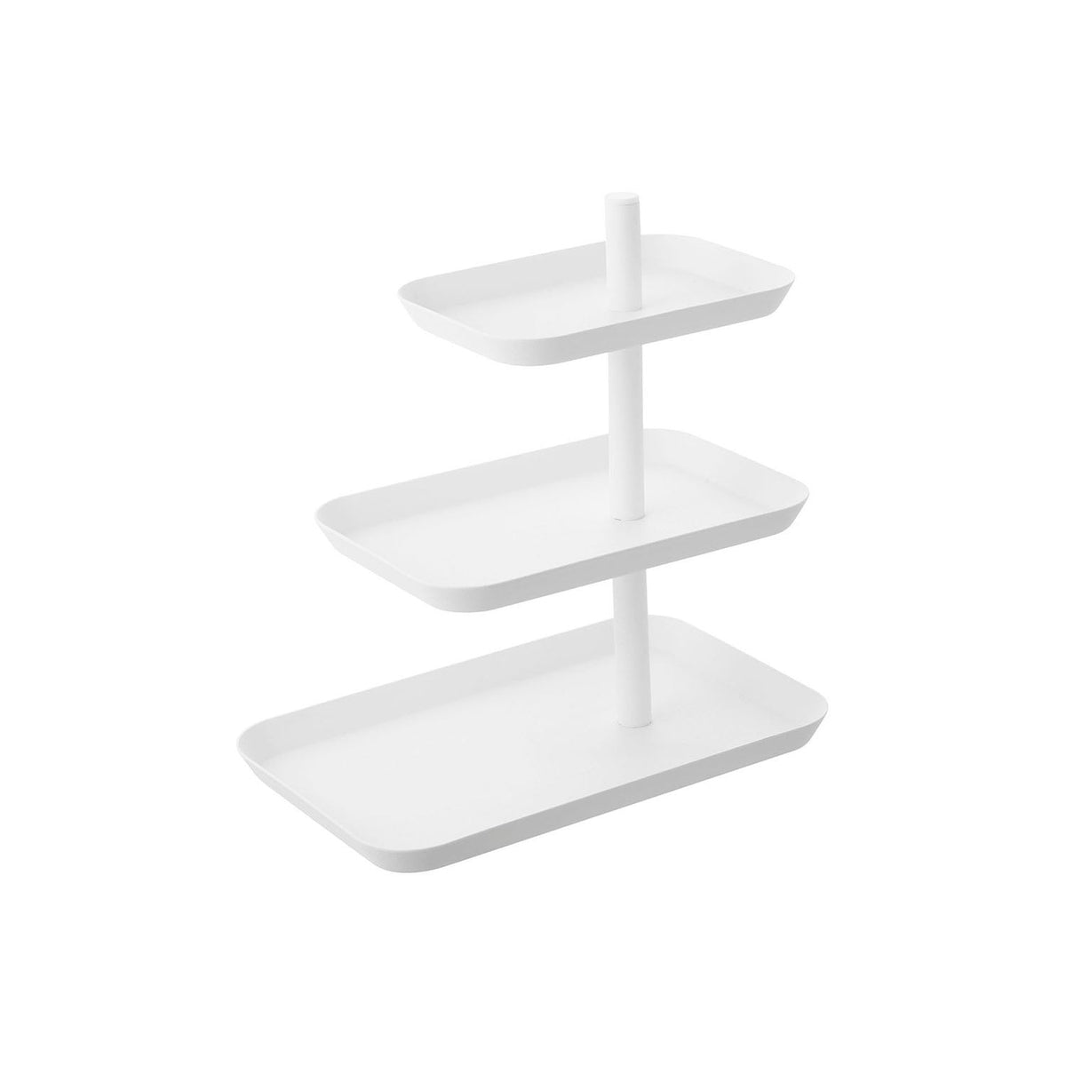 Yamazaki Tower Accessory Tray 3 Tiers, Three-Tier Tray Stand With Small, Medium and Large Trays for Watches, Rings, Keys and Daily Accessories, Trays Turn Around for Easy Reach, Holds 1 kg Per Tier, 24.7 x 15.7 x 25.7 cm and 920 g, White or Black