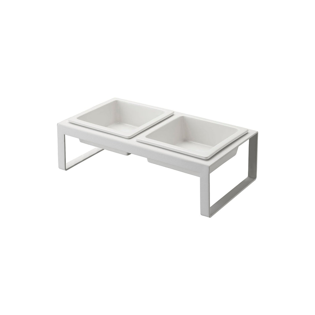 Yamazaki Nooks Pet Food Bowl Stand Set H10, Raised Stand With Two Ceramic Bowls at 10 cm Height That Eases the Strain on Your Pet's Back and Neck at Meals, Bowls Lift Out to Wash, 300 mL Each, 29 x 15.5 x 10 cm and 1400 g, White or Black