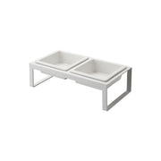 Yamazaki Nooks Pet Food Bowl Stand Set H10, Raised Stand With Two Ceramic Bowls at 10 cm Height That Eases the Strain on Your Pet's Back and Neck at Meals, Bowls Lift Out to Wash, 300 mL Each, 29 x 15.5 x 10 cm and 1400 g, White or Black