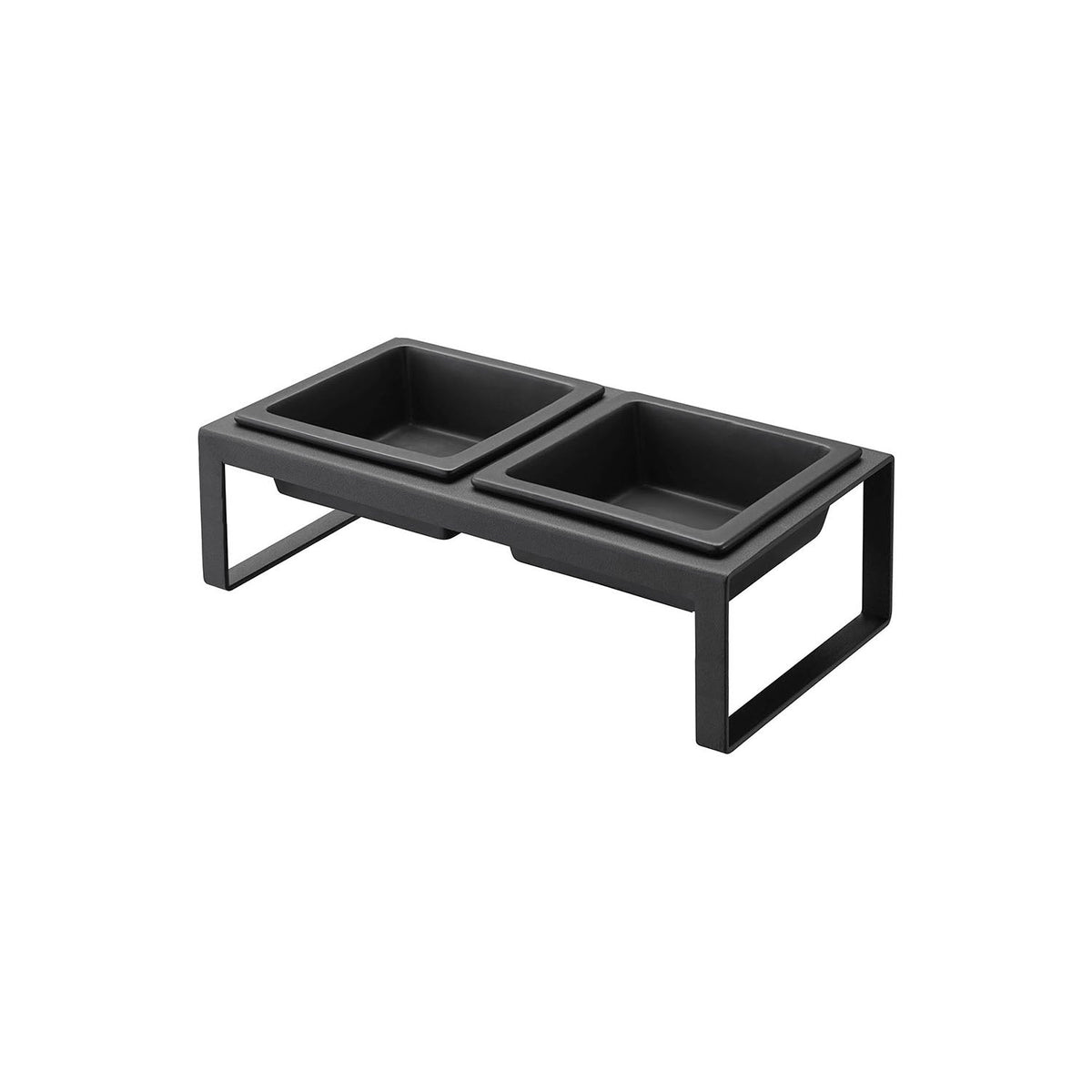 Yamazaki Nooks Pet Food Bowl Stand Set H10, Raised Stand With Two Ceramic Bowls at 10 cm Height That Eases the Strain on Your Pet's Back and Neck at Meals, Bowls Lift Out to Wash, 300 mL Each, 29 x 15.5 x 10 cm and 1400 g, White or Black