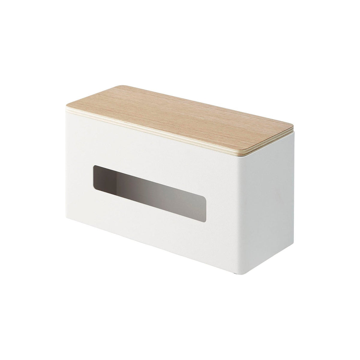 Yamazaki Rin Double-Sided Tissue Case, Double-Sided Case With an Outlet on Each Side for Tissues and Paper Towels Together, Movable Magnetic Divider, Wood Lid, Boxes Up to 10.5 cm Tall, 26 x 11 x 14 cm and 1300 g, Brown or Natural