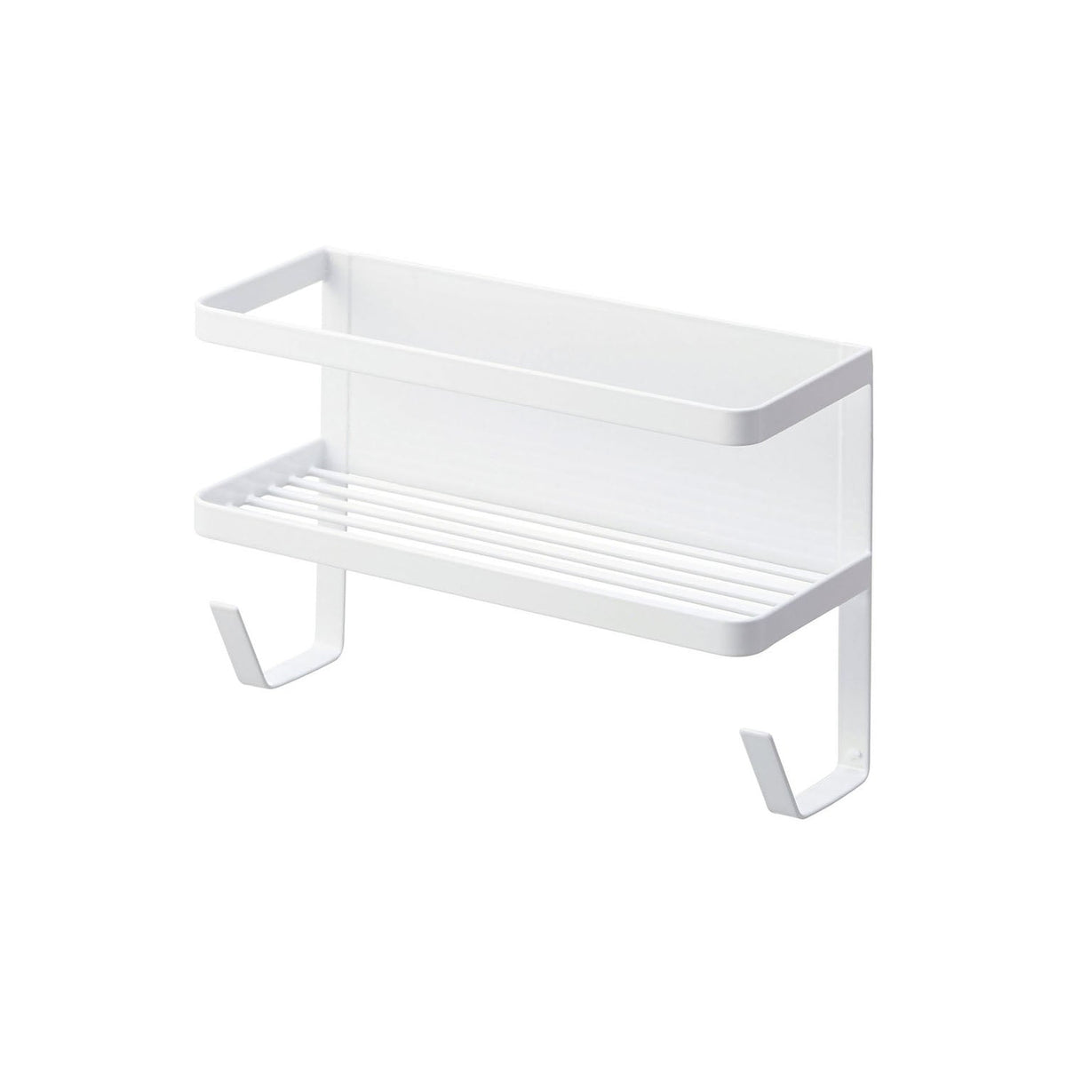 Yamazaki Tower Magnetic Washer-Side Rack with Hose Holder, Rack That Sticks to the Side of a Steel Washing Machine by Strong Magnet for Detergent and Supplies, Hose Holder Hangs the Water Hose, Holds 2.5 kg, 28 x 12 x 18.5 cm and 900 g, White or Black