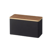 Yamazaki Rin Sanitary Storage Case, Steel Case With a Natural Wood Lid That Stores Sanitary Products and Small Toilet Items Together, Movable Divider, 23 cm Wide, 23 x 10.5 x 14 cm and 940 g, Brown or Natural