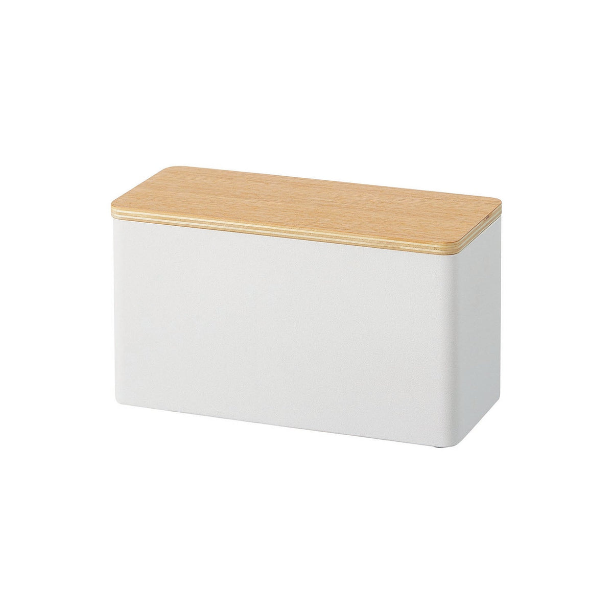 Yamazaki Rin Sanitary Storage Case, Steel Case With a Natural Wood Lid That Stores Sanitary Products and Small Toilet Items Together, Movable Divider, 23 cm Wide, 23 x 10.5 x 14 cm and 940 g, Brown or Natural