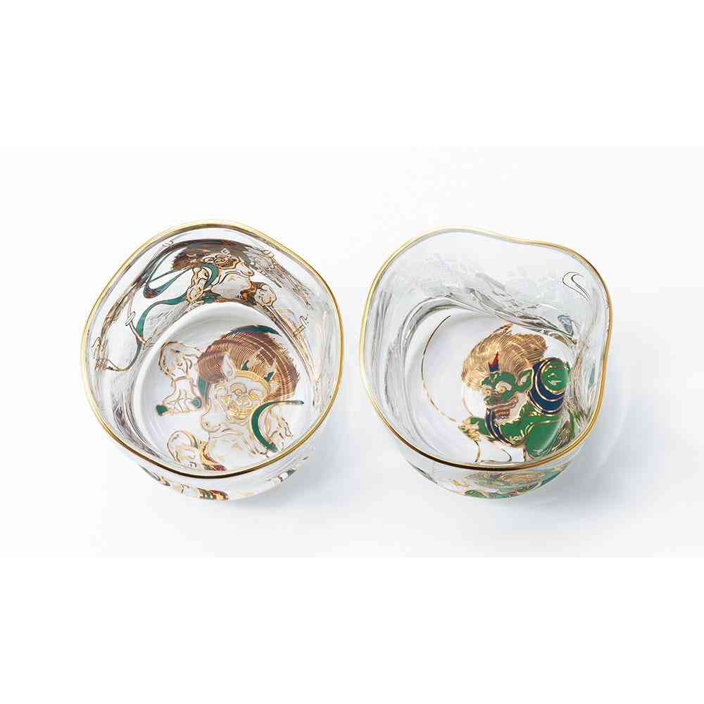 ADERIA Nippon Taste Fujin Raijin Glass Sake Set In A Wooden Box