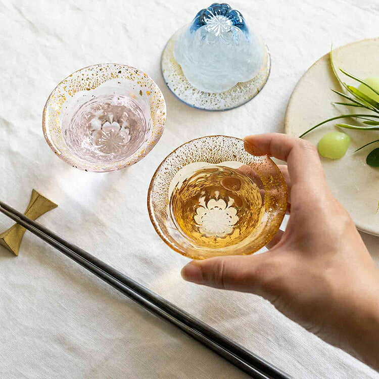 Toyo Sasaki Glass Fuji-mi Sakura Gold Leaf Sake Cup 80 ml