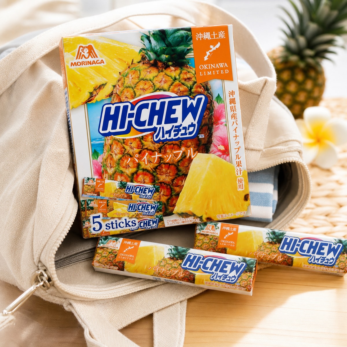 Morinaga Hi-Chew Okinawa Pineapple Soft Chewy Candy, 5 Sticks