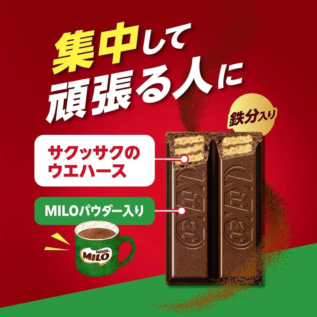 KitKat Wafer Chocolate with Milo and Added Iron, 10 Individually Wrapped Pieces