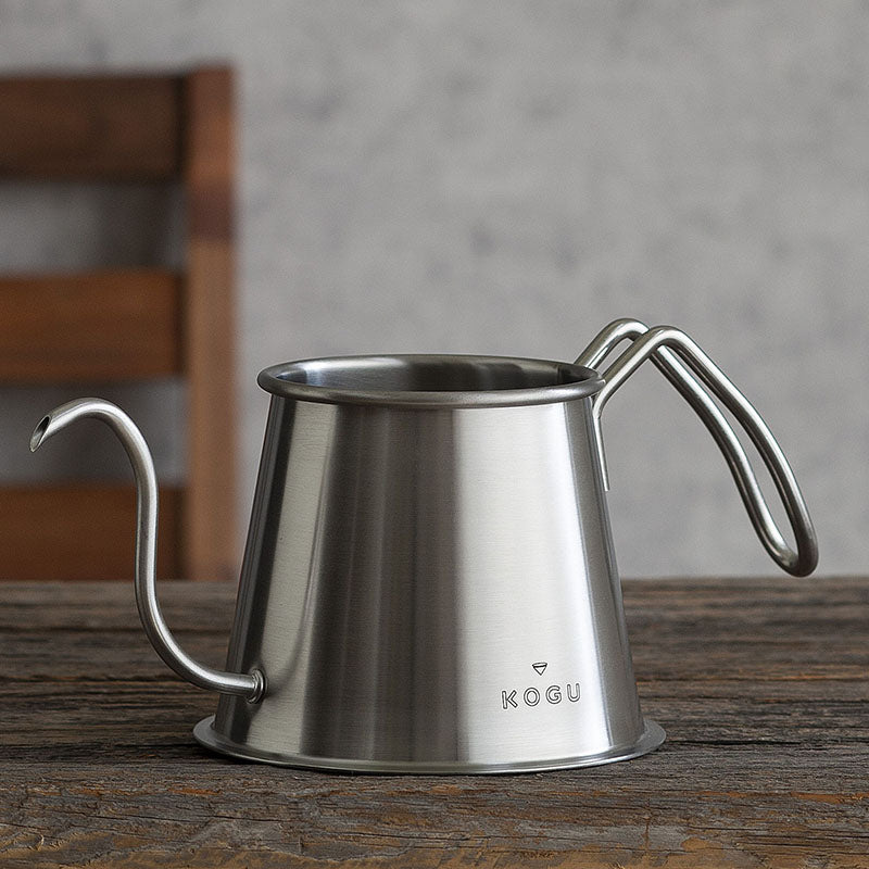 GraSUS Two Drip Pot Pro Without Lid, Stainless 500 mL Drip Pot Without Lid With an S-Shaped 6 mm Spout That Pours Almost Straight Down, Wide Mouth for Washing, Gas and Induction, Dishwasher Safe, Made in Japan, 25.5 x 13 x 11 cm and 325 g, Stainless