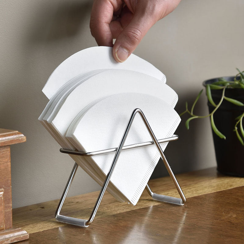 GraSUS Paper Filter Stand, Stainless Tabletop Paper Filter Stand That Lets You Pull a Filter Out Quickly, Centre Divider Keeps Two Sizes Apart, Holds About 50 Filters, Rubber Feet, Made in Japan in Tsubame-Sanjo, 13.8 x 5 x 10 cm and 100 g, Stainless
