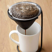 GraSUS Black Tea Dripper and Stand, Black Tea Dripper and Stand Set That Flips Over to Change Height for Different Cups, Also Strains Dashi or Holds a Coffee Filter, Made in Japan, 11.5 x 11.5 x 16.8 cm and 165 g, Black