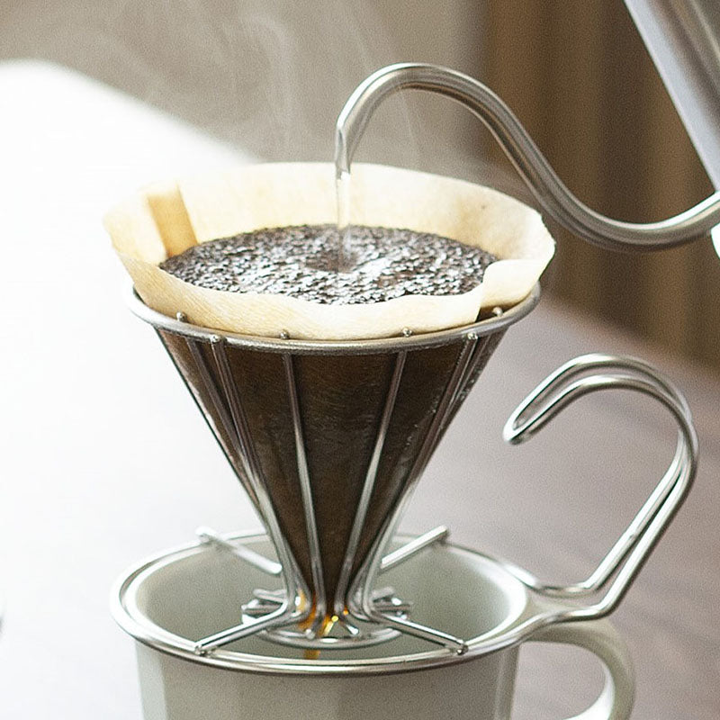 GraSUS Wireframe Coffee Dripper One-Cup, Wireframe Coffee Dripper for one cup That Lets Gas Escape and Shows How Much Has Dripped, Sits on a Cup or Server, Dishwasher Safe, Made in Japan, 13 x 9 x 7.8 cm and 90 g, Stainless