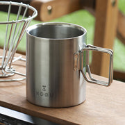 GraSUS Double-Wall Mug 230 mL, Double-Wall Stainless Mug 230 mL With a Folding Handle That Keeps Drinks at Temperature Longer and Packs Small for Camping, Rust-Resistant, Dishwasher Safe, Made in Japan, 7 x 10.5 x 8.2 cm and 160 g, Stainless