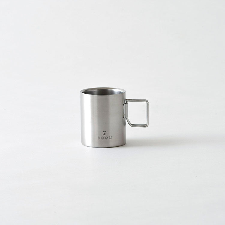 GraSUS Double-Wall Mug 230 mL, Double-Wall Stainless Mug 230 mL With a Folding Handle That Keeps Drinks at Temperature Longer and Packs Small for Camping, Rust-Resistant, Dishwasher Safe, Made in Japan, 7 x 10.5 x 8.2 cm and 160 g, Stainless