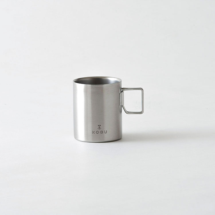 GraSUS Double-Wall Mug 330 mL, Double-Wall Stainless Mug 330 mL With a Folding Handle That Keeps Drinks at Temperature Longer and Packs Small for Camping, Rust-Resistant, Dishwasher Safe, Made in Japan, 8 x 11.2 x 9.5 cm and 200 g, Stainless