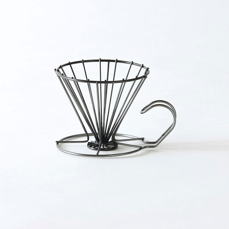 GraSUS Black Wireframe Coffee Dripper Large, Large Black Wireframe Dripper for Two to Six Cups That Lets Gas Escape and Shows How Much Has Dripped, Colour Formed on the Steel, Dishwasher Safe, 15 x 11.3 x 9.8 cm and 125 g, Black