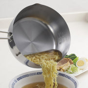 GraSUS Stainless Snow Pan 20 cm, All-Stainless 20 cm Snow Pan With Pouring Lips on Both Sides and Marks Inside for Ramen or Miso Soup, Gas and Induction, Dishwasher Safe, Made in Japan, 35.8 x 20.8 x 11.5 cm and 545 g, Stainless