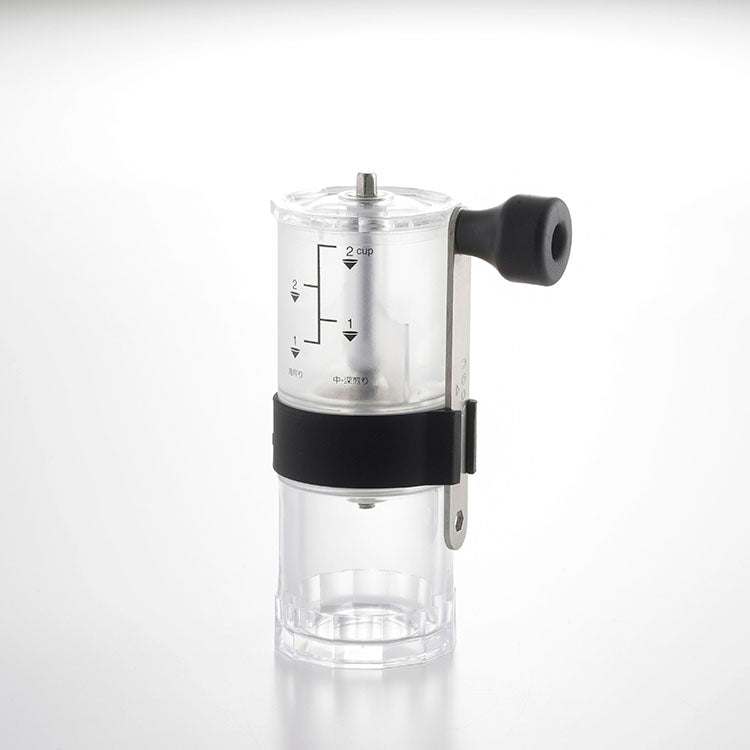 GraSUS Manual Coffee Mill, Manual Coffee Mill With Bean Marks and Ceramic Burrs That Add No Metal Taste, Adjusts From Fine to Coarse, Handle Detaches for Carrying Outdoors, Made in Japan, 13.5 x 6 x 17.5 cm and 260 g, Clear