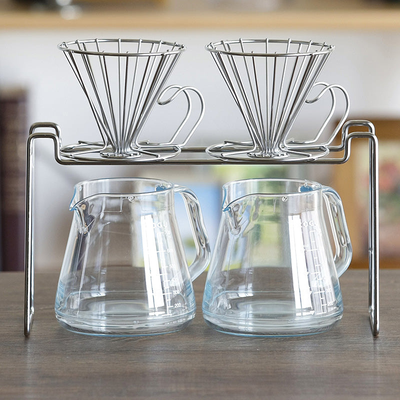 GraSUS Dripper Stand Double, Wire Stand That Holds Two Coffee Drippers at Once Over Servers or Mugs Up to 14 cm Tall, Gives Home Coffee a Cafe Look, 230 g, Made in Japan in Tsubame-Sanjo, 30 x 10 x 17.4 cm and 230 g, Stainless