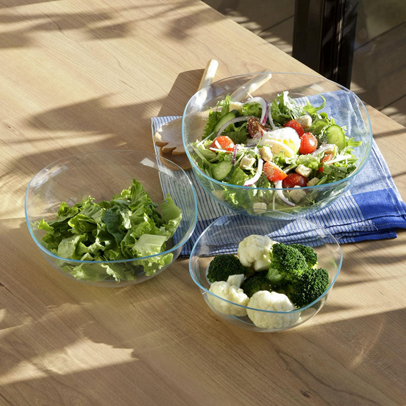 GraSUS Heat-Resistant Clear Bowls Set of 3, Set of Three Clear Bowls in Small, Medium and Large That Take Heat Up to 200 C, Hard to Break, Microwave Warming, Nest for Storage, Dishwasher Safe, Made in Japan, 21.5 x 21.5 x 8.2 cm largest and 263 g, Clear