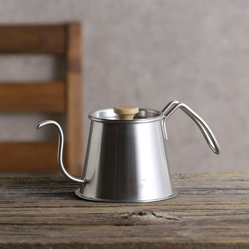 GraSUS Coffee Drip Kettle with Lid, Stainless Drip Kettle With a Fine S-Shaped Spout That Pours Almost Straight Down and a Wide Mouth for Easy Washing, 750 mL, Gas and Induction, Made in Japan, 25.5 x 13 x 11 cm and 390 g, Stainless