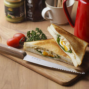 GraSUS Hot Sandwich Knife, Compact Knife With a Serrated Tip and a Straight Edge Near the Handle That Cuts Hot Sandwiches and Peels Fruit, 17.5 cm Blade, Walnut Handle, Made in Japan, 28.4 x 3 x 2 cm and 62 g, Steel