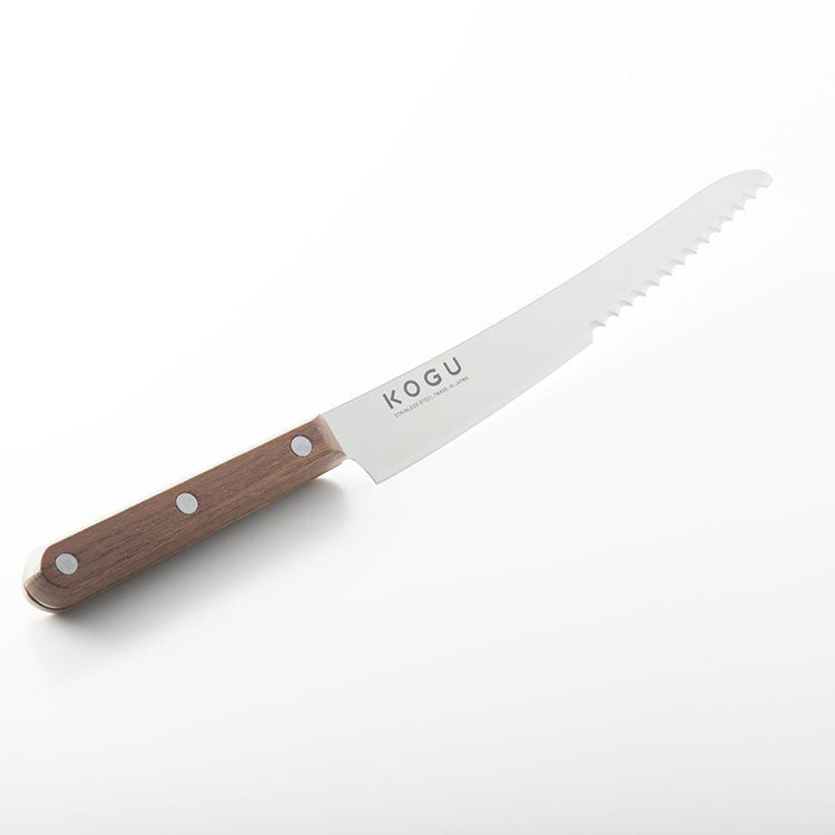 GraSUS Hot Sandwich Knife, Compact Knife With a Serrated Tip and a Straight Edge Near the Handle That Cuts Hot Sandwiches and Peels Fruit, 17.5 cm Blade, Walnut Handle, Made in Japan, 28.4 x 3 x 2 cm and 62 g, Steel