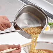 GraSUS Square Pot With Folding Handles, Square 18-8 Stainless Pot That Fits Instant Ramen, Corners Pour Like Spouts, Measuring Marks, Handles Fold Flat, Lid Doubles as a Dish, Gas and Induction, Made in Japan, 26 x 17 x 9.6 cm and 330 g, Stainless