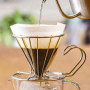 GraSUS Wireframe Coffee Dripper, Open Wireframe Coffee Dripper That Lets Brewing Gas Escape for an Even, Clean Cup and Shows How Much Has Dripped, Sits on a Cup or Server, Dishwasher Safe, Made in Japan, 14 x 10.8 x 8.5 cm and 110 g, Stainless