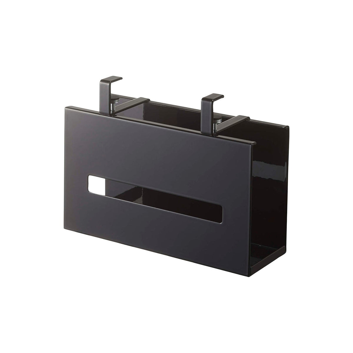 Yamazaki Tower Washbasin Under-Cabinet Tissue Box Holder, Holder That Grips the Shelf of a Wall Cabinet Over a Washbasin and Floats a Tissue Box in the Dead Space, Slide the Box in From the Side, Holds 500 g, 25 x 8.5 x 18.5 cm and 850 g, White or Black