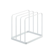 Yamazaki Tower Tray Stand, Stand That Keeps Oven Trays, Kitchen Trays and Cutting Boards Upright in 4 cm Slots to Save Space, Fits a Spare Hot Plate Top Too, Cushions Included, 19.5 x 16 x 19.5 cm and 530 g, White or Black