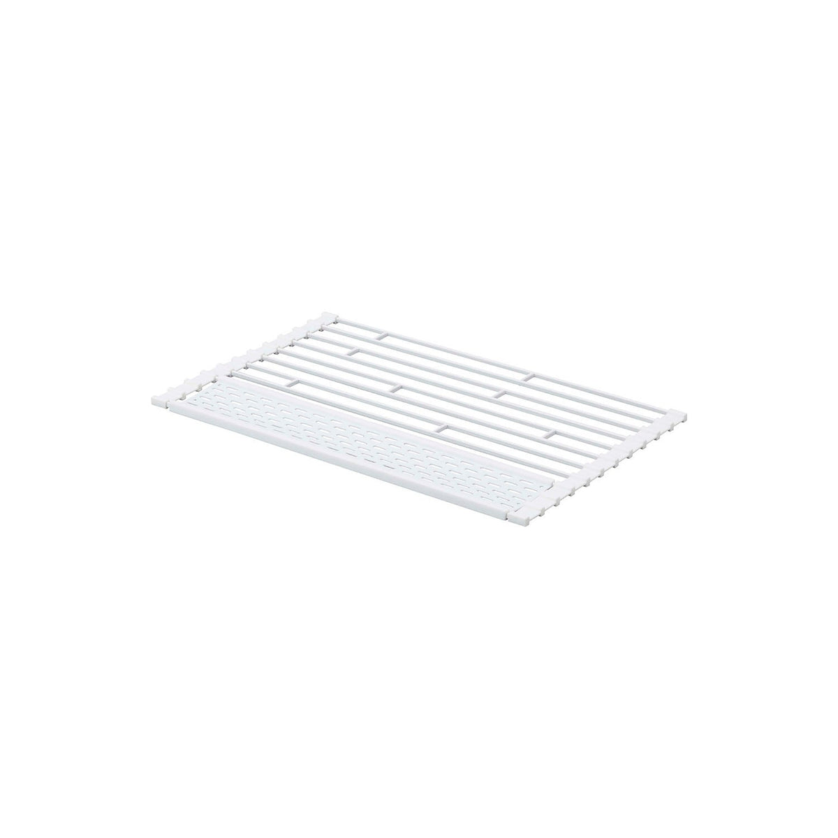Yamazaki Tower Roll-Up Over-Sink Drying Rack with Silicone Tray, S, Roll-Up Steel Sink Rack with a 220 C Silicone Tray for Picks and Small Items, Holds 4 kg, 42 x 26 x 0.8 cm and 580 g, White or Black