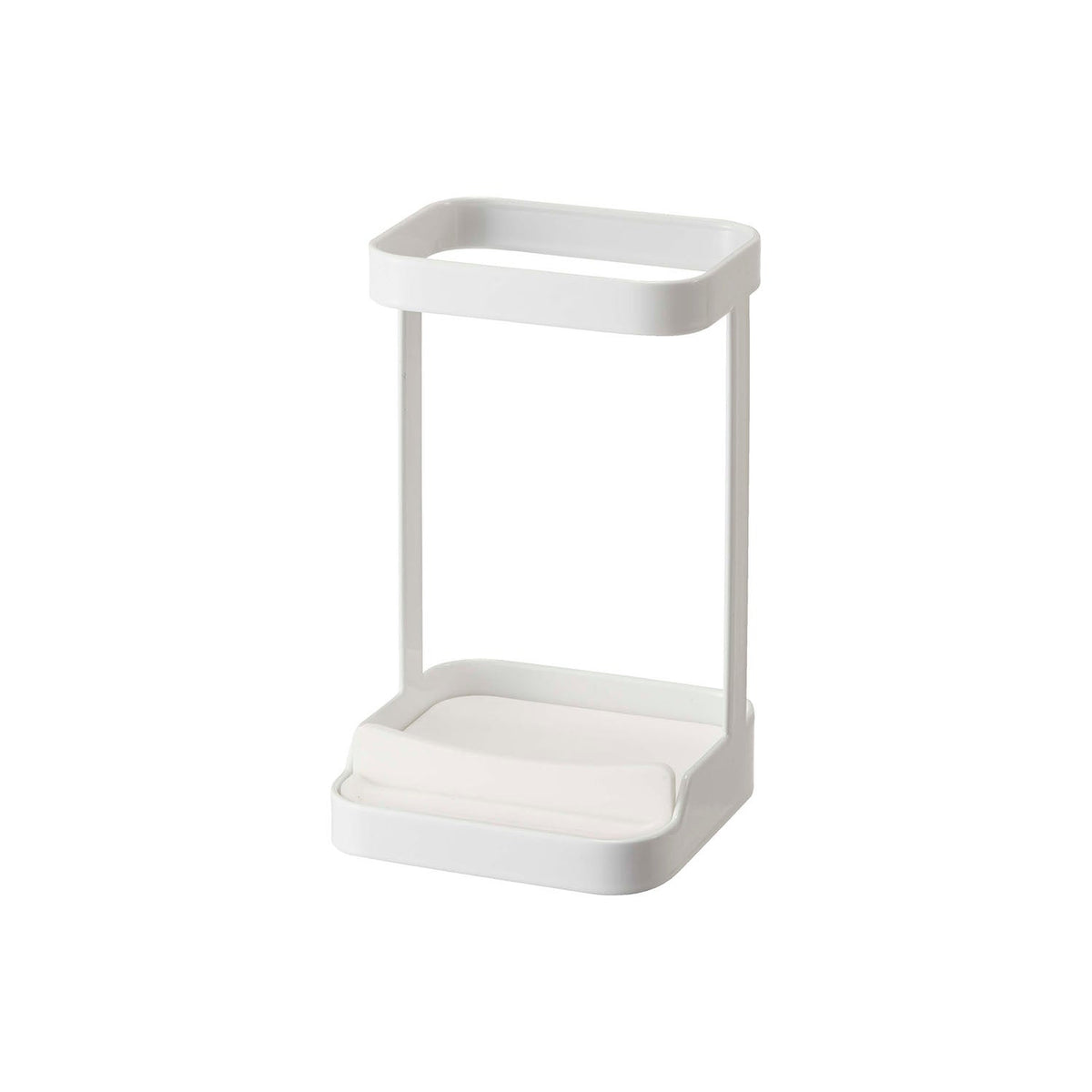 Yamazaki Tower Hair Iron Stand with a Heat-Resistant Tray, Hair Iron Stand with a 250 C Silicone Tray for Resting a Hot Iron and a Hook for Hair Ties, 10.5 x 10.5 x 16.5 cm and 350 g, White or Black