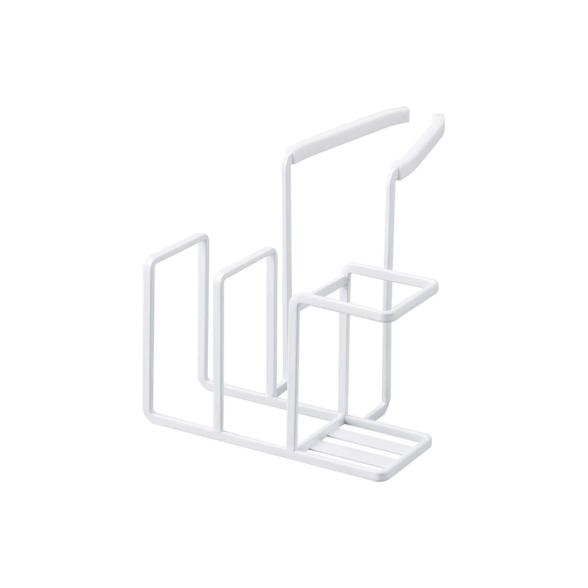Yamazaki Tower Faucet-Hanging Sponge and Brush Holder, Holder That Clamps to a Faucet of 3 to 6 cm and Holds Sponges and a Drain Brush Together, Silicone Cover Protects the Faucet and Sink, Holds 500 g, 14 x 17.5 x 13 cm and 205 g, White or Black