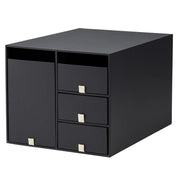 PLUS Desk Organizer Living Post LP-304YL, L Size Board Storage Box with Deep Box and 3 Drawers, 203 x 270 x 174 mm, Matte Laminated Paper, Black, Cream White or Brown