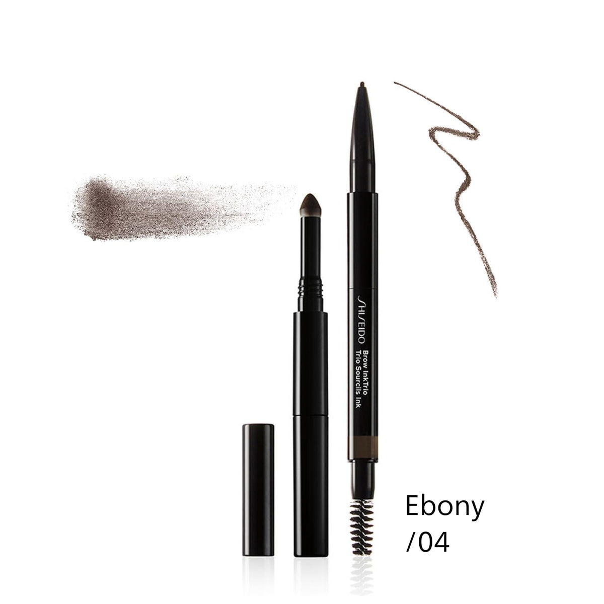 SHISEIDO Brow InkTrio Ebony — Triple‑ended draws‑fills‑blends