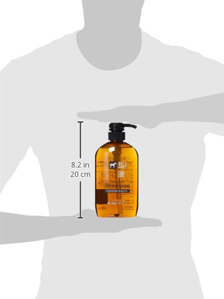 Kumano Yushi Horse Oil Non-Silicone Shampoo with Horse Oil, Camellia Oil and Hyaluronic Acid, Gentle on Hair and Scalp, 600 mL Pump Bottle, One or Two Bottles