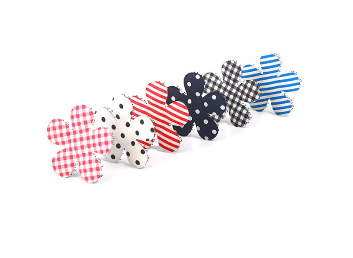 No-Crease Hair Clip for Bangs, Made in Japan, Dot, Check, Square Check and Stripe Ribbons and Flowers in Four Sizes