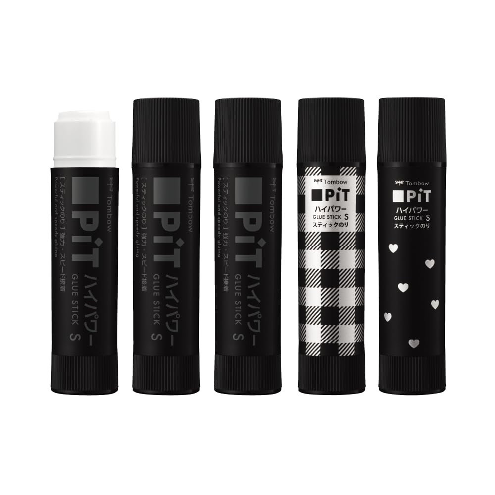 Tombow PiT Hi-Power Glue Stick S 10 g, Strong Fast-Bonding Stick Glue for Paper, Craft Paper and Envelopes, 20 x 87 mm and 20 g per Stick, White or Black Body, 5 or 10 Sticks