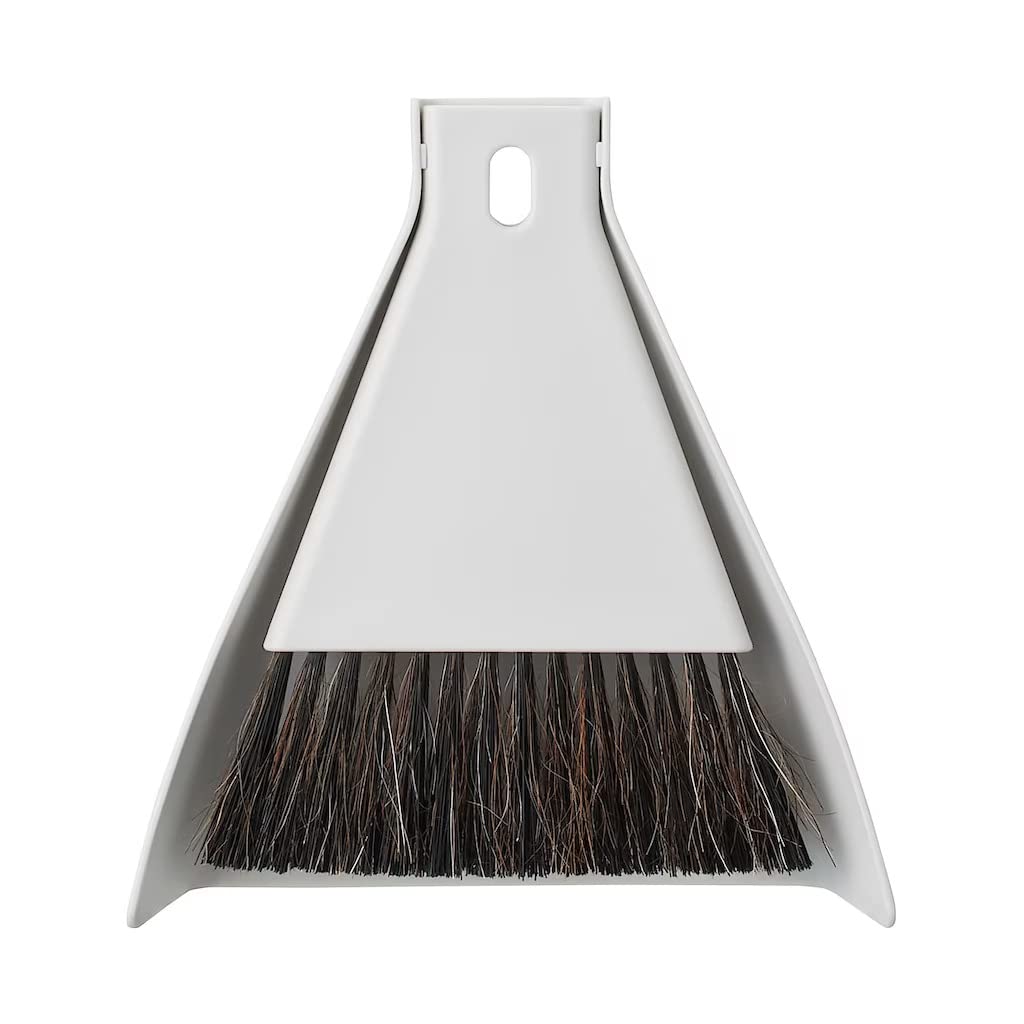 MUJI Desktop Broom with Dustpan, Compact Self-Standing Set with Horsehair Bristles, 16 x 4 x 17 cm and 90 g, White