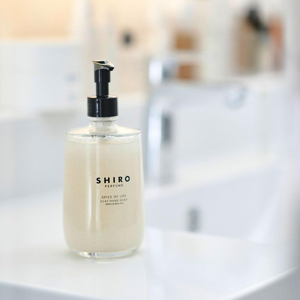 SHIRO Perfume Spice of Life Clay Hand Soap, Aloe and Volcanic Ash Clay Foaming Hand Soap with a Rose Spice Scent, 250 ml Glass Bottle
