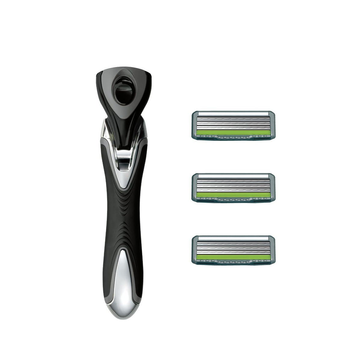 Feather Samurai Edge Razor for Men, Triple-Action Swivel Head Holder with 3 Cartridges (One Fitted), Ceramic-Coated Stainless Blades