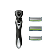Feather Samurai Edge Razor for Men, Triple-Action Swivel Head Holder with 3 Cartridges (One Fitted), Ceramic-Coated Stainless Blades