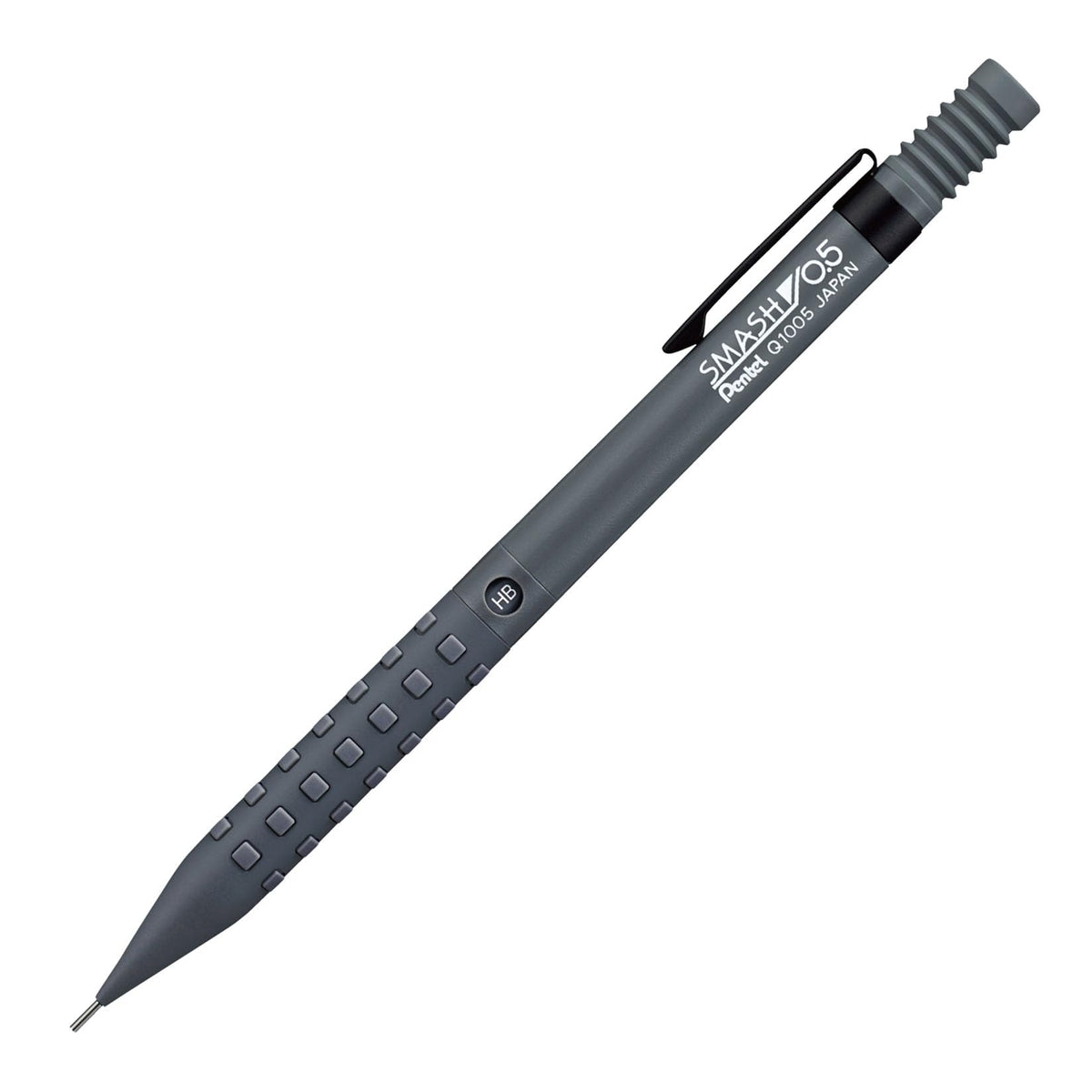 Pentel Smash Mechanical Pencil, Low-Centre-of-Gravity 0.5 mm or 0.3 mm with Brass Tip, Metal and Rubber Grip and 4 mm Drafting Pipe, 11 x 9 x 139 mm and 13 g, Black, Dark Grey or Red, With or Without Lead Tubes
