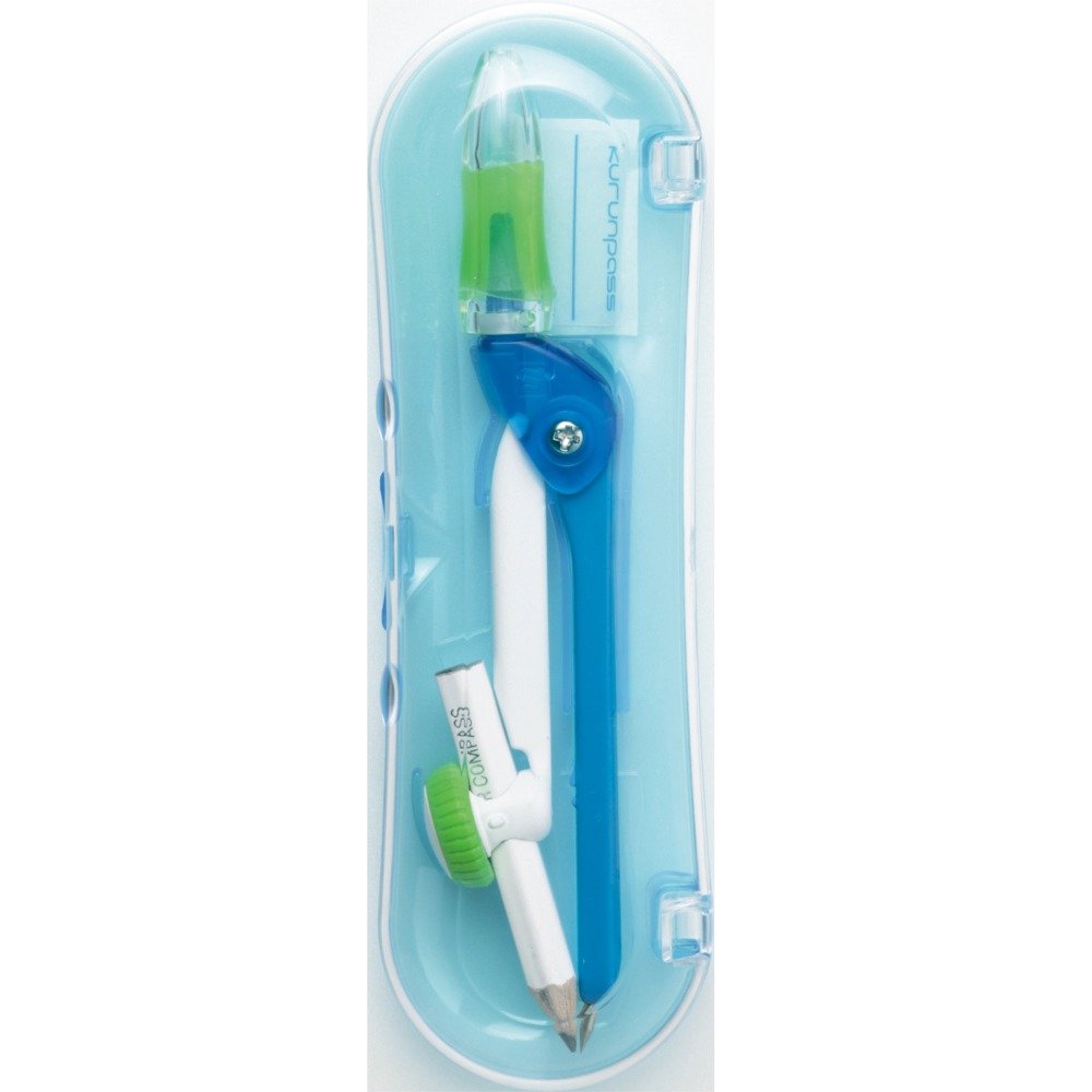Sonic Kurunpass Pencil Compass with Twist Cap and Short Safety Needle, Centre-Mechanism Head, School Type SK-753-K Navy or SK-744-B Blue and Green, Case 160 x 50 x 25 mm