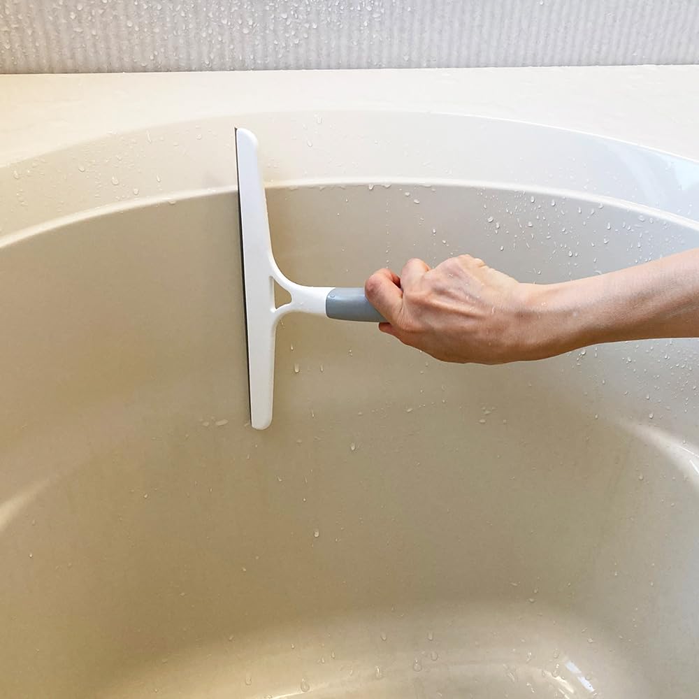 Azuma Window and Bath Silicone Squeegee, Streak-Free Blade with Rubber Grip and Hanging Hook, 24 x 20 cm and 84 g, White