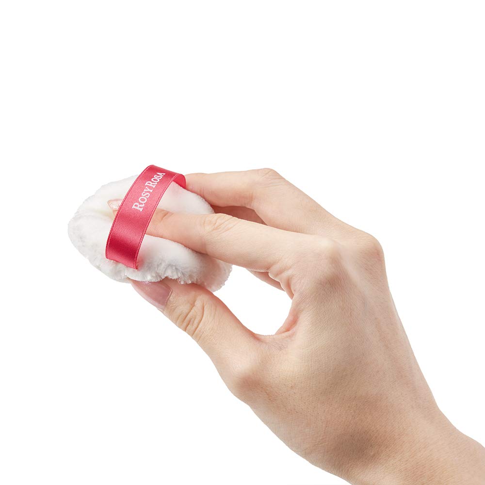 Rosy Rosa Velours Touch Puff 2P, Round Powder Puffs with Ribbon for Loose Powder, 60 mm, Set of 2